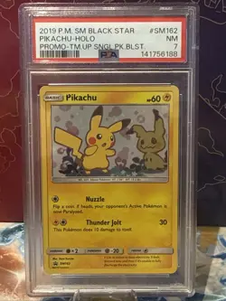 Pokemon TCG Card Pikachu SM162 Sun and Moon Black Star Promo PSA 7 Near Mint - Image 1