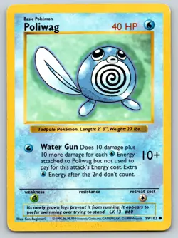 Poliwag 59/102 Common Base Set Shadowless Pokemon Unlimited Moderately Played - Image 1