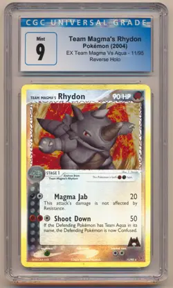 2004 POKEMON EX TEAM MAGMA VS AQUA TEAM MAGMA'S RHYDON REVERSE HOLO #11/95 CGC 9 - Image 1