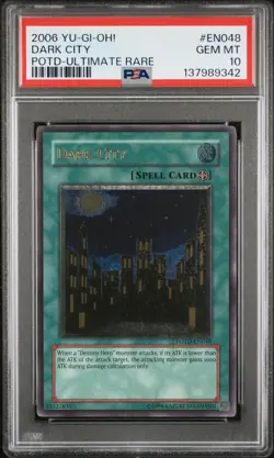 Yu-Gi-Oh! POTD-EN048! DARK CITY! ULTIMATE RARE! PSA 10! - Image 1
