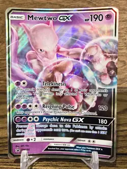 Pokemon Card TCG Mewtwo GX Black Star Promo SM196 Full Art Sun and Moon MP - Image 1