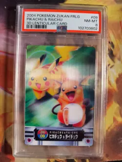Pokemon Card Pikachu & Raichu Lenticular 3D Zukan Firered Leafgre Japanese PSA 8 - Image 3