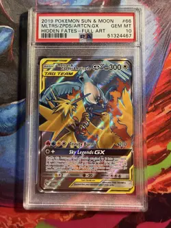 2019 Pokemon Sun & Moon Hidden Fates Moltres Zapdos Articuno GX Full Art Psa 10 - Image 1