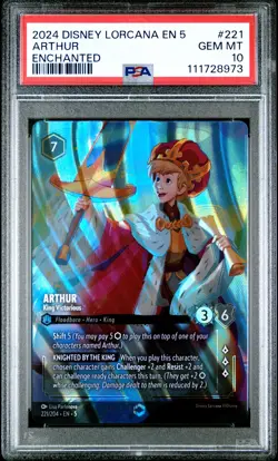 2024 DISNEY LORCANA EN 5-SHIMMERING SKIES #221 ARTHUR - KING VICTORIOUS PSA 10 - Image 1