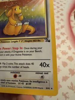 Dragonite 1st Edition Fossil Holo 4/62 LP Pokemon Card - Image 4