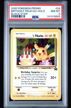 2000 POKEMON PROMO BLACK STAR #24 BIRTHDAY PIKACHU HOLO PSA 8 - Image 3