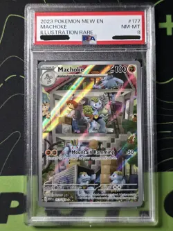 2023 POKEMON SCARLET & VIOLET MEW EN MACHOKE IR 177/165 NM-MT PSA8 - Image 1