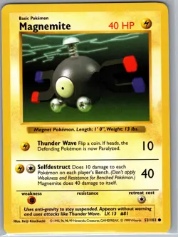 Magnemite 53/102 Base Set (Shadowless) - Pokemon Card - NM - Image 1