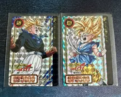 Dragon ball GT carddass #75 & 76 SS Son Goku Trunks prism card bandai japan 1996 - Image 1