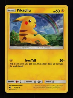 Pikachu 28/73 Common (Cracked Ice) Holo Shining Legends Pokemon Cards - Image 1