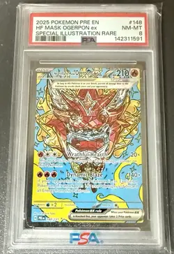 PSA 8 2025 Pokemon Hearthflame Mask Ogerpon ex 148/131 Prismatic Evolutions EN - Image 1