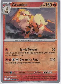 ARCANINE 059/165 151 POKEMON (REVERSE HOLO, NM) ENGLISH - Image 1