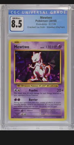 MEWTWO - 2016 Pokemon Evolutions Cracked Ice Holo Mayhem 51/108 - CGC 8.5 PSA - Image 1
