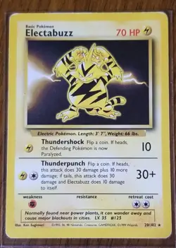 Pokemon TCG Electabuzz Base Set 20/102 Regular Shadowless Rare-LP - Image 3