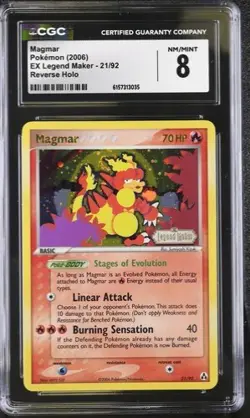 Pokemon Magmar EX Legend Maker 21/92 Reverse Holo CGC 8 - Image 1