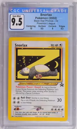 CGC 9.5 GEM MINT 10 Snorlax Z Black Star Promos Pokemon League 49 Pokemon 2002 - Image 1
