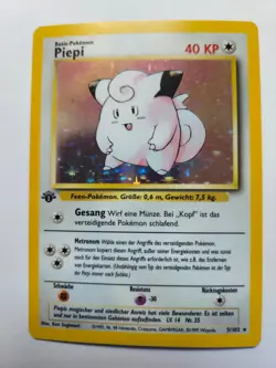 Never Played Pokemon Piepi (Clefairy) - 5/102 - Holo Rare - 1st Edition - German - Image 1
