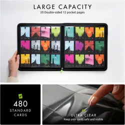 12 Pocket Trading Card Zip Binder, 480 Cards, Premium Exo-Tec Album Material, 20 - Image 3
