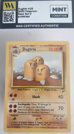 WAG Certified Mint Dugtrio 23/130 Base Set 2 Vintage Pokemon Card WOTC TCG - Image 1