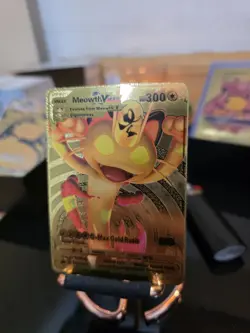 Meowth VMAX HP300 Gold Foil Pokemon Card G-Max Gold Fan Art Card SWSH005 TCG - Image 3