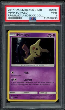 2017 PSA 9 Pokemon SM99 Mimikyu Holo BSP Premium Mimikyu Sidekick Coll Card Mint - Image 1