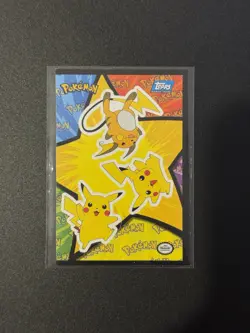 OC Pikachu/Raichu 1999 Topps Pokemon The First Movie Blue Logo Sticker Card - Image 1