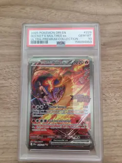 2025 POKEMON DRI EN-DESTINED RIVALS #229 TEAM ROCKET'S MOLTRES EX PSA 10 STAMP - Image 1