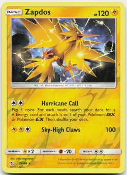 Zapdos 24/68 Holo Rare Hidden Fates Pokemon Reverse Holo Near Mint - Image 1
