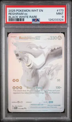2025 POKEMON WHT EN-WHITE FLARE BLACK WHITE RARE #173 RESHIRAM EX PSA 9 - Image 1