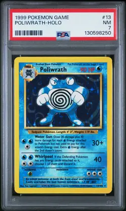 1999 POKEMON BASE SET UNLIMITED #13 POLIWRATH-HOLO PSA 7 - Image 1