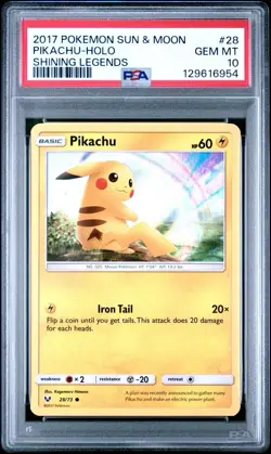 2017 Pokemon Sun & Moon Shining Legends # 28 Pikachu Holo PSA 10 Card GEM MINT! - Image 1