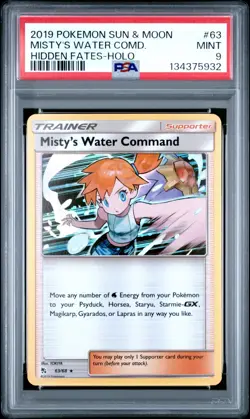 2019 POKEMON HIDDEN FATES #63 MISTY'S WATER COMD. HIDDEN FATES-HOLO PSA 9 MINT - Image 1