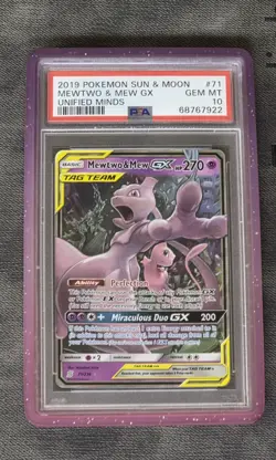 2019 POKEMON SUN & MOON UNIFIED MINDS #71 MEWTWO & MEW GX PSA 10 - Image 1