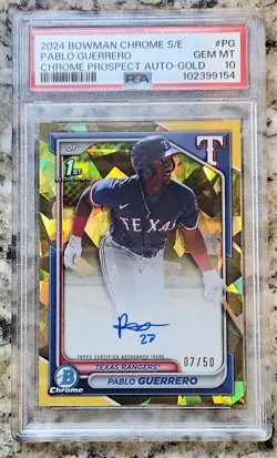Pablo Guerrero 1st Bowman Gold Sapphire Auto /50 PSA 10 🟨💎2024 Bowman Chrome - Image 1
