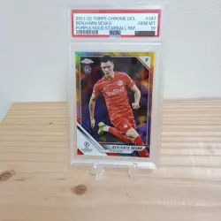 Topps Chrome UCL Benjamin Sesko PSA 10 Purple Gold Star Ball Card 2021-22 - Image 1