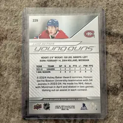 2024-25 Upper Deck Series 1 Lane Hutson Young Guns Rookie RC #229 Canadiens - Image 2