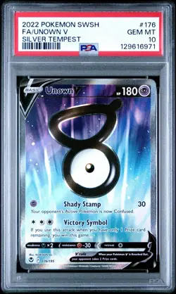 2022 Pokemon SWSH Silver Tempest # 176 Full Art Unown V PSA 10 Card GEM MINT! - Image 1