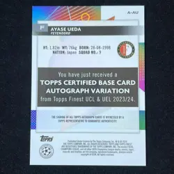 Ueda Ayase Topps Finest UCC 2023-24 Blue Refractor Auto /150 Handwritten Sign - Image 2