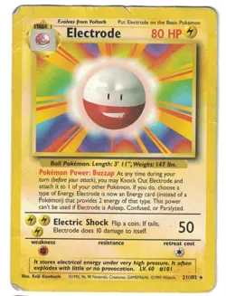 1999 Pokemon TCG Base Set Electrode Card 21/102 Unlimited Rare, Ungraded DMG - Image 1