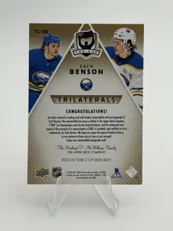 2023-24 Upper Deck The Cup Zach Benson Trilaterals Gold Rookie Patch Auto /13 - Image 2