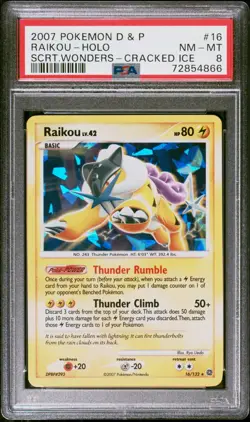 Pokemon Card Raikou 16/132 Cracked Ice Holo Secret Wonders PSA 8 NM-MT - Image 1