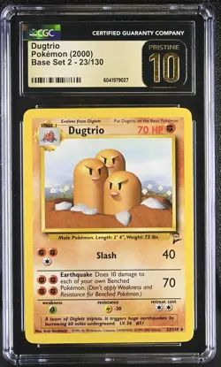 CGC 10 PRISTINE Dugtrio 2000 Base Set 2 23/130 Pokemon Card - Image 1