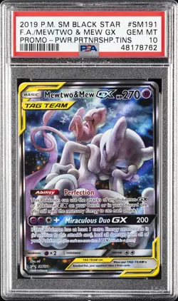 2019 POKEMON SM BLACK STAR PROMO #SM191 FULL ART/MEWTWO & MEW GX PSA 10 - Image 1
