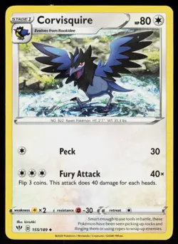 Corvisquire 155/189 Uncommon Darkness Ablaze Pokemon Near Mint - Image 1