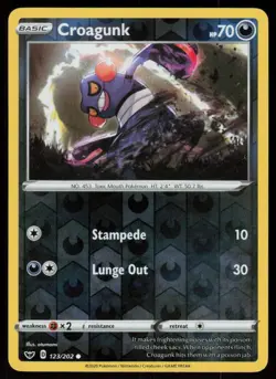 Croagunk 123/202 Common Sword & Shield Pokemon Reverse Holo Lightly Played - Image 1