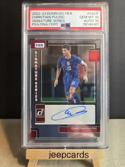 CHRISTIAN PULISIC 2022-23 Panini Donruss FIFA SSCP PSA 10/10 AUTO 10 POP 1 USA - Image 1