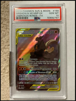 2019 Pokemon Sun & Moon Unbroken Bonds 199 Marshadow & Machamp GX 199/214 PSA 10 - Image 1