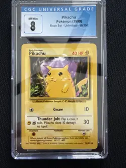1999 POKEMON BASE SET UNLIMITED YELLOW CHEEKS #58 PIKACHU CGC 8 - Image 1