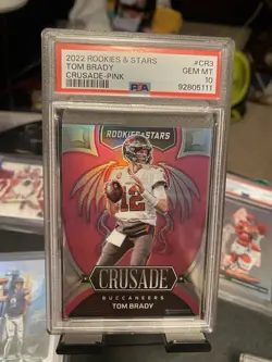 2022 Rookies and Stars #CR3 Tom Brady PSA 10 Crusade Pink, 31/75 - Image 1