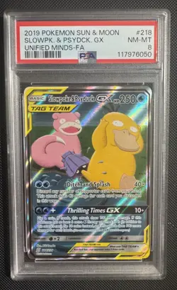 Pokemon TCG Slowpoke & Psyduck GX Unified Minds Alternate Card 35/236 PSA 8 - Image 1